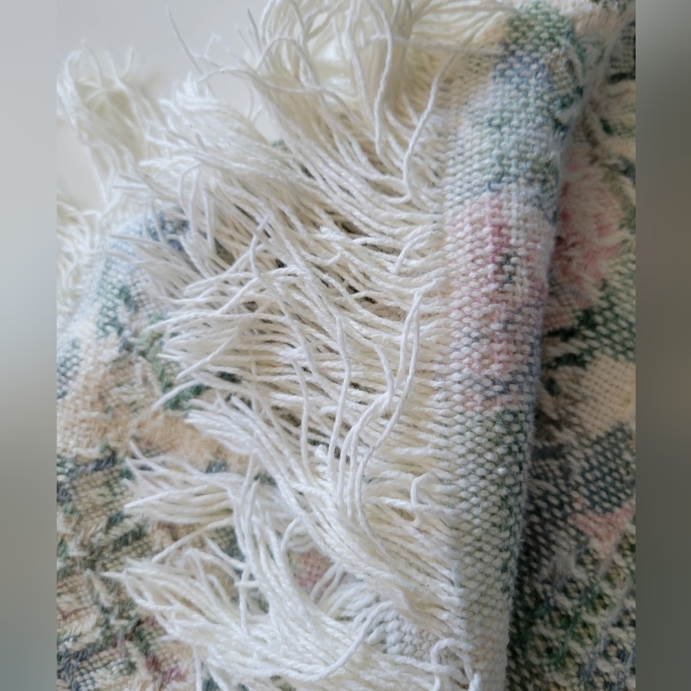 Cottagecore Fringe Hem Knit Throw Blanket Multicolor - Picture 2 of 7